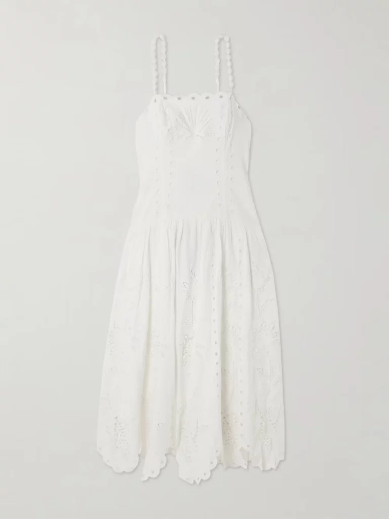 Richelieu Scalloped Gathered Broderie Anglaise Midi Dress Full Size Image 3