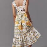 Sleeveless Scallop-trim Printed Midi Dress Thumbnail 2