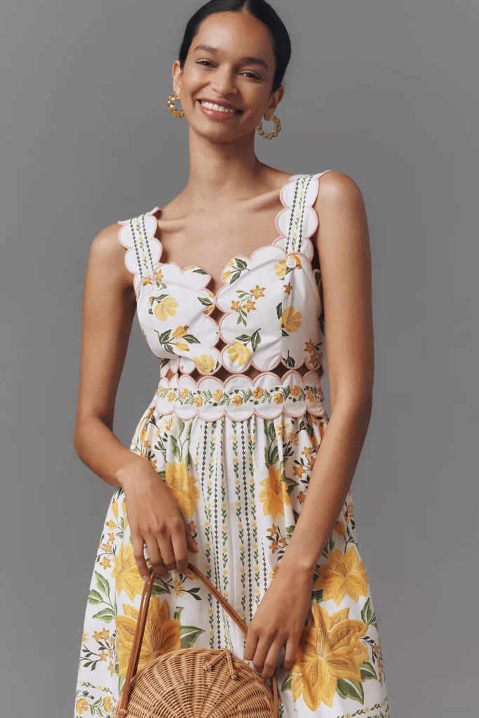 Sleeveless Scallop-trim Printed Midi Dress Full Size Image 3