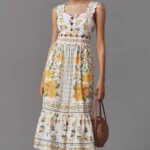 Sleeveless Scallop-trim Printed Midi Dress Thumbnail 1