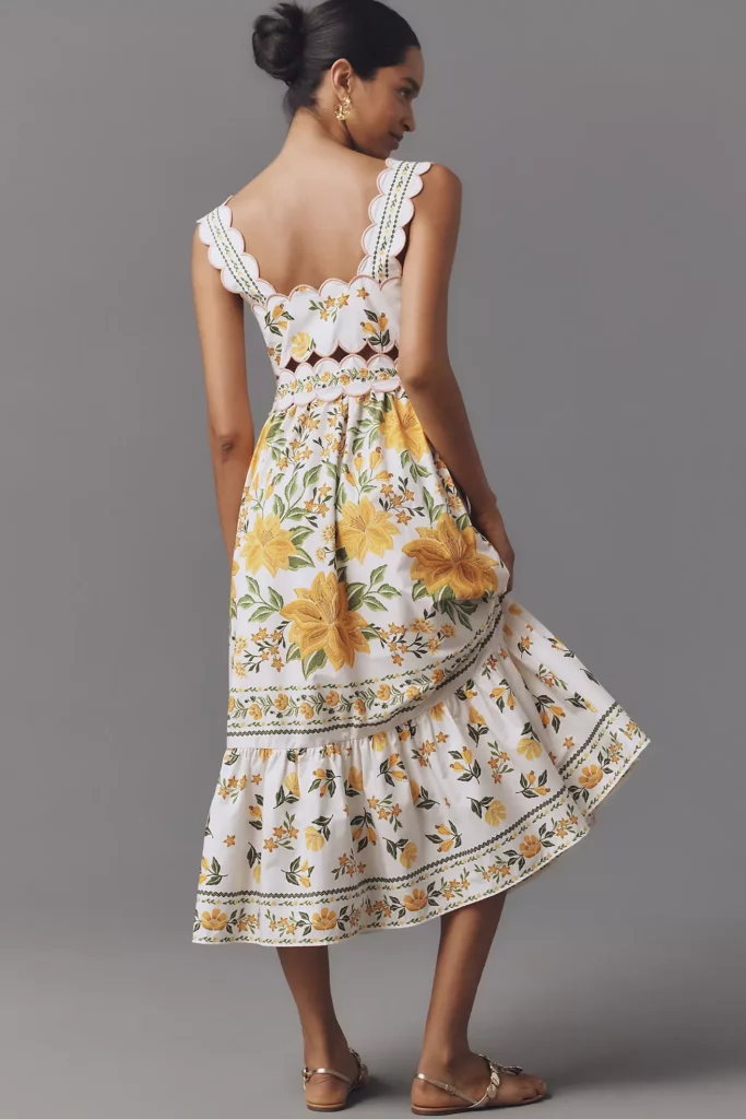 Sleeveless Scallop-trim Printed Midi Dress Full Size Image 2