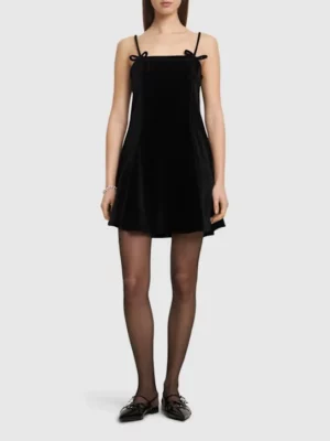 GANNI Heavy Velour Strap Mini Dress