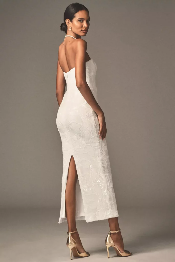 Leslie Strapless Sequin Lace Column Midi Dress Full Size Image 4