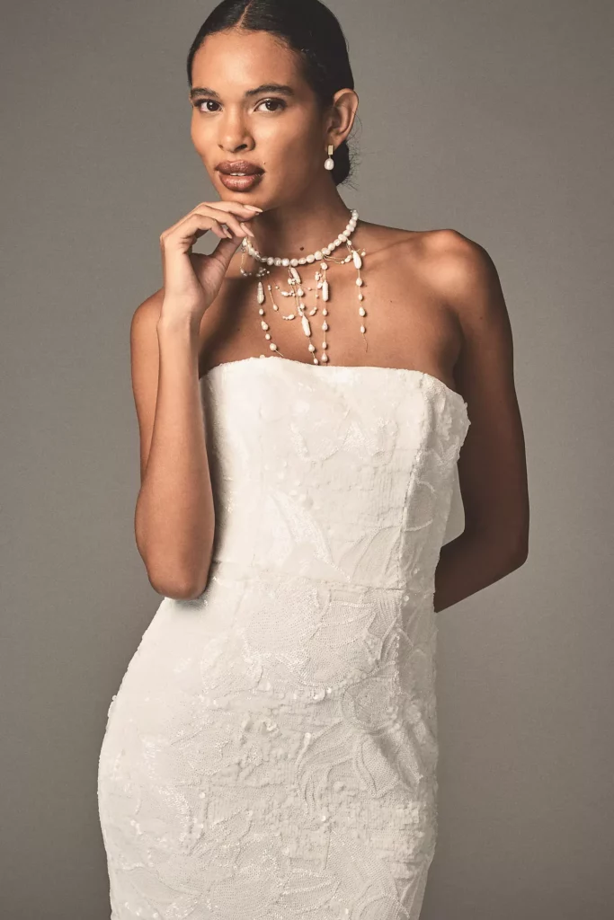 Leslie Strapless Sequin Lace Column Midi Dress Full Size Image 3