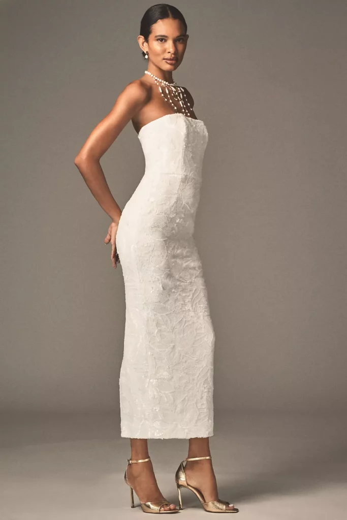 Leslie Strapless Sequin Lace Column Midi Dress Full Size Image 2