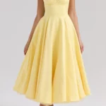 Mademoiselle Bustier Stretch Satin Midi Cocktail Dress Thumbnail 1