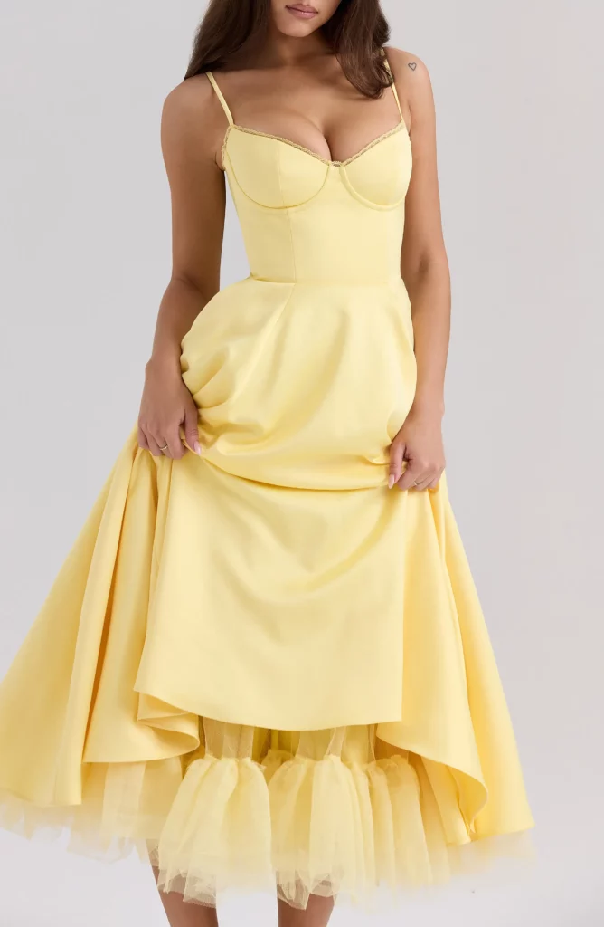 Mademoiselle Bustier Stretch Satin Midi Cocktail Dress Full Size Image 2