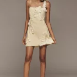3D Floral Applique Linen Blend Dress Thumbnail 1