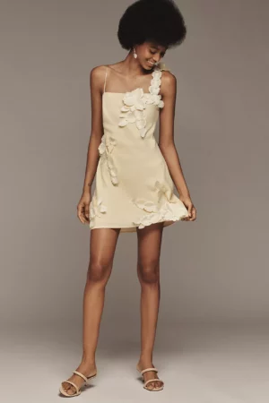 HUTCH 3D Floral Applique Linen Blend Dress