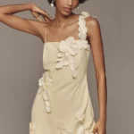 3D Floral Applique Linen Blend Dress Thumbnail 3