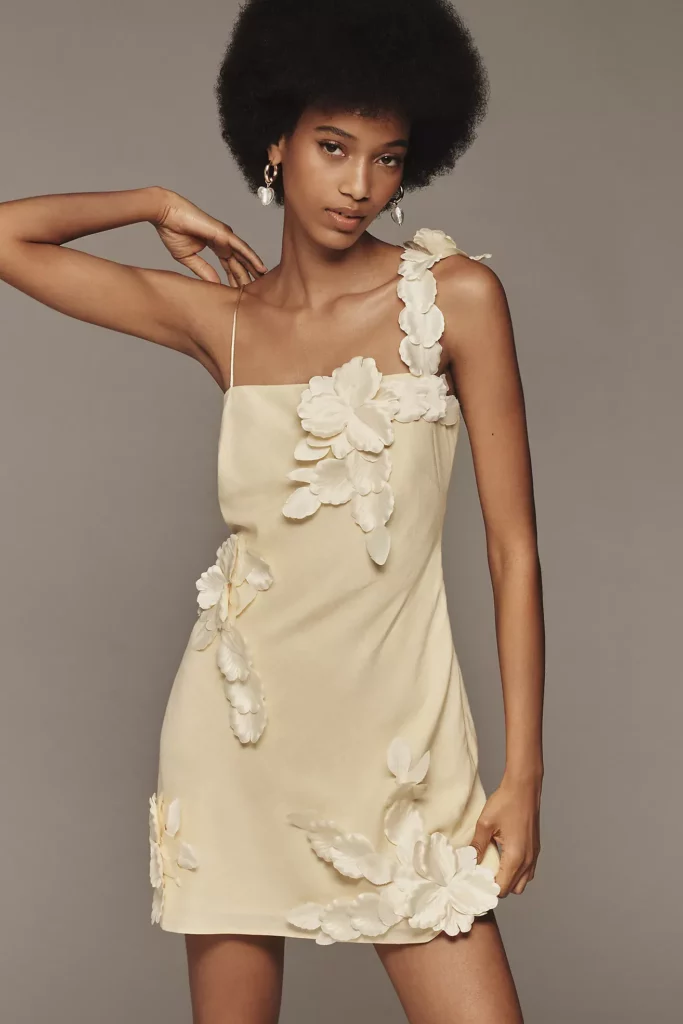 3D Floral Applique Linen Blend Dress Full Size Image 3