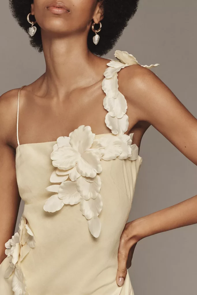 3D Floral Applique Linen Blend Dress Full Size Image 2