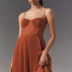 Amara Corset Pleated Tulle Fit & Flare Midi Dress Thumbnail 2