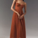 Amara Corset Pleated Tulle Fit & Flare Midi Dress Thumbnail 1
