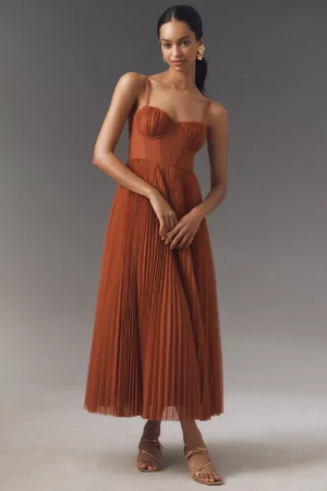 Amara Corset Pleated Tulle Fit & Flare Midi Dress