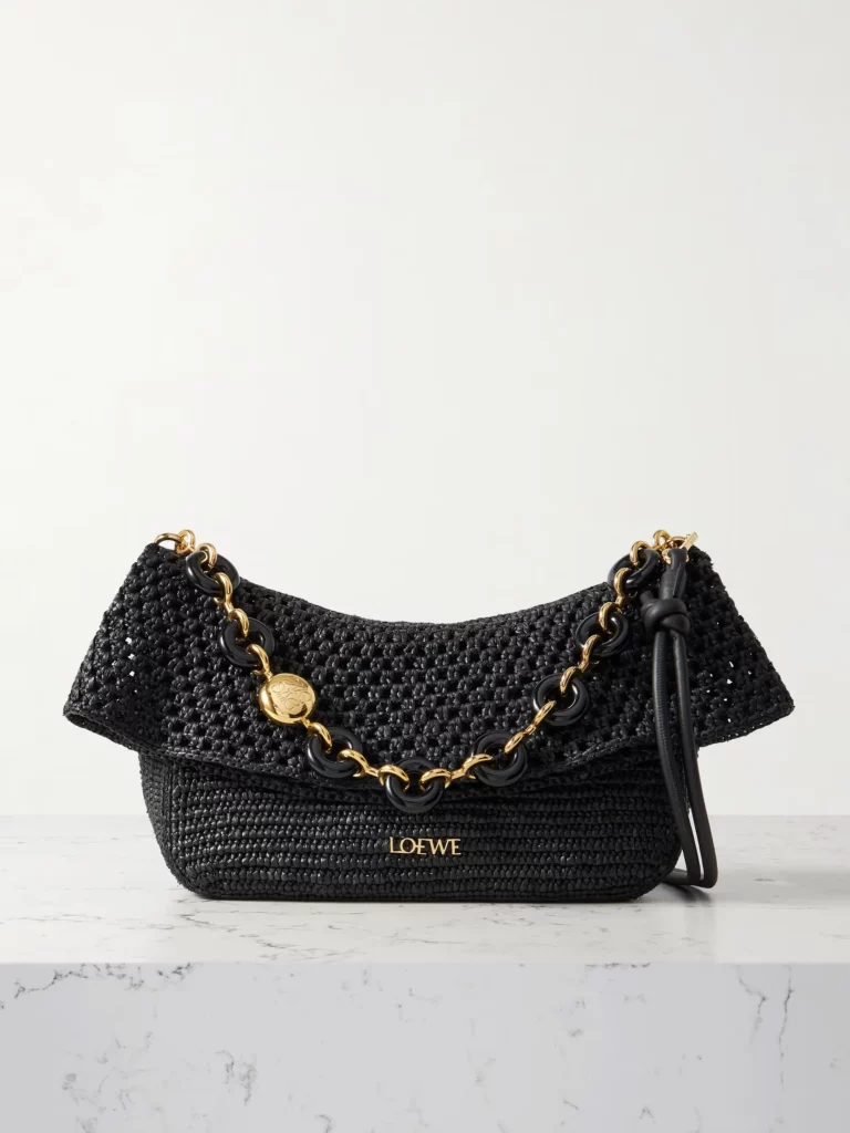 Paula’s Ibiza Ola Embellished Leather-trimmed Raffia Shoulder Bag Full Size Image 1