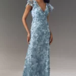 Flutter-sleeve Formal Applique Maxi Dress Thumbnail 1