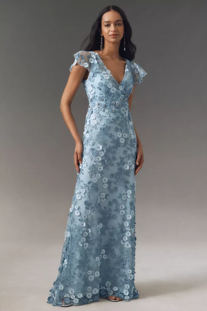 Flutter-sleeve Formal Applique Maxi Dress Full Size Image 1