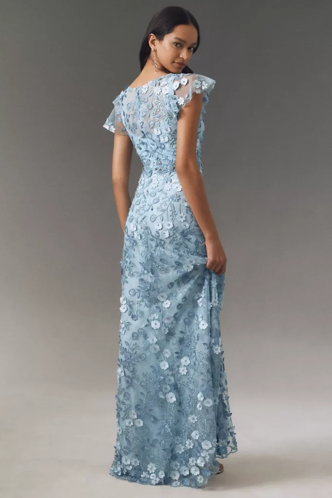 Flutter-sleeve Formal Applique Maxi Dress Full Size Image 4
