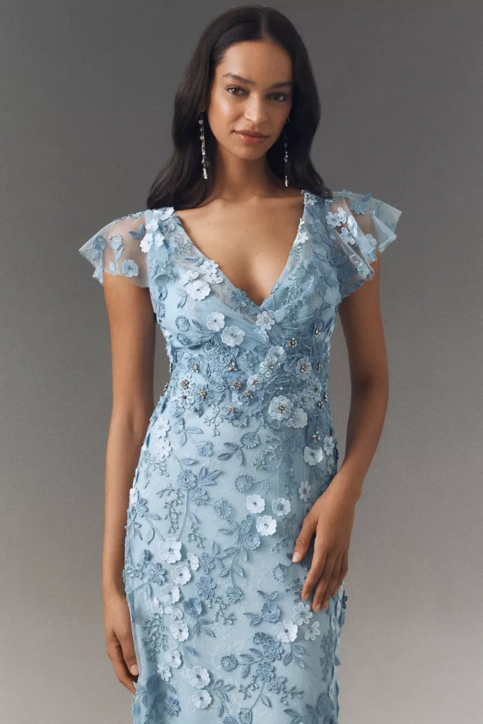 Flutter-sleeve Formal Applique Maxi Dress Full Size Image 2