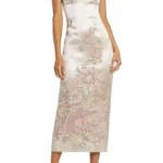 Sleeveless Scoop Neck Floral Detail Brocade Midi Dress Thumbnail 1