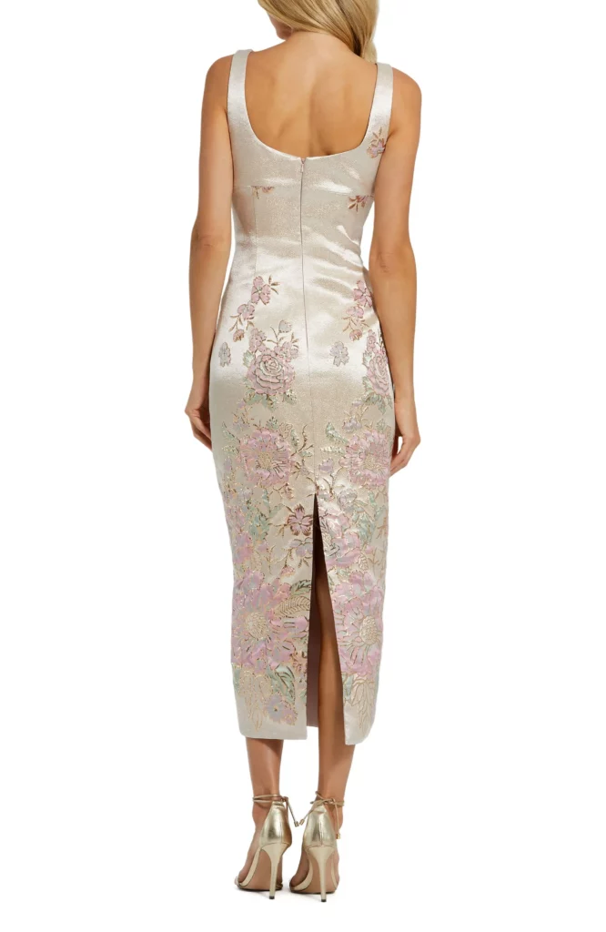 Sleeveless Scoop Neck Floral Detail Brocade Midi Dress Full Size Image 2