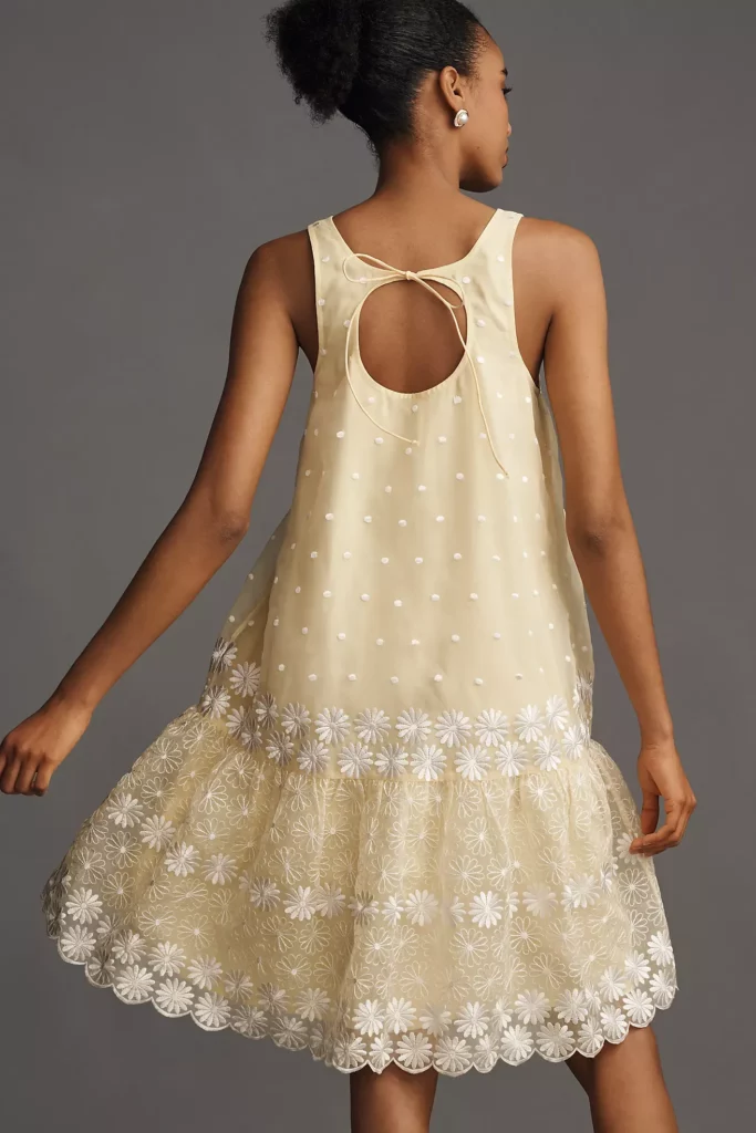 Sleeveless Scoop-neck Daisy Border Crop-waist Mini Dress Full Size Image 3