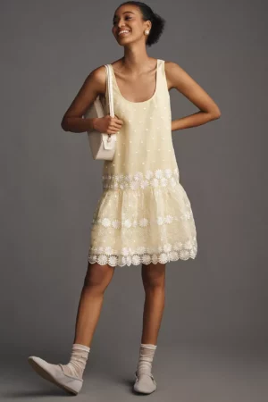 MAEVE Sleeveless Scoop-neck Daisy Border Crop-waist Mini Dress