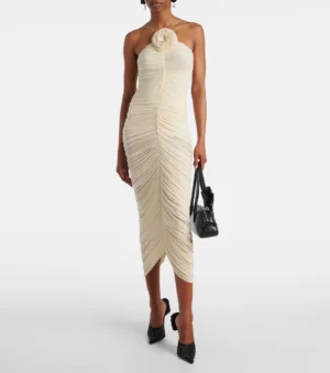 Ruched Halterneck Midi Dress