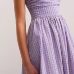 Strapless Gingham Seersucker Midi Dress Thumbnail 3