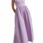 Strapless Gingham Seersucker Midi Dress Thumbnail 1