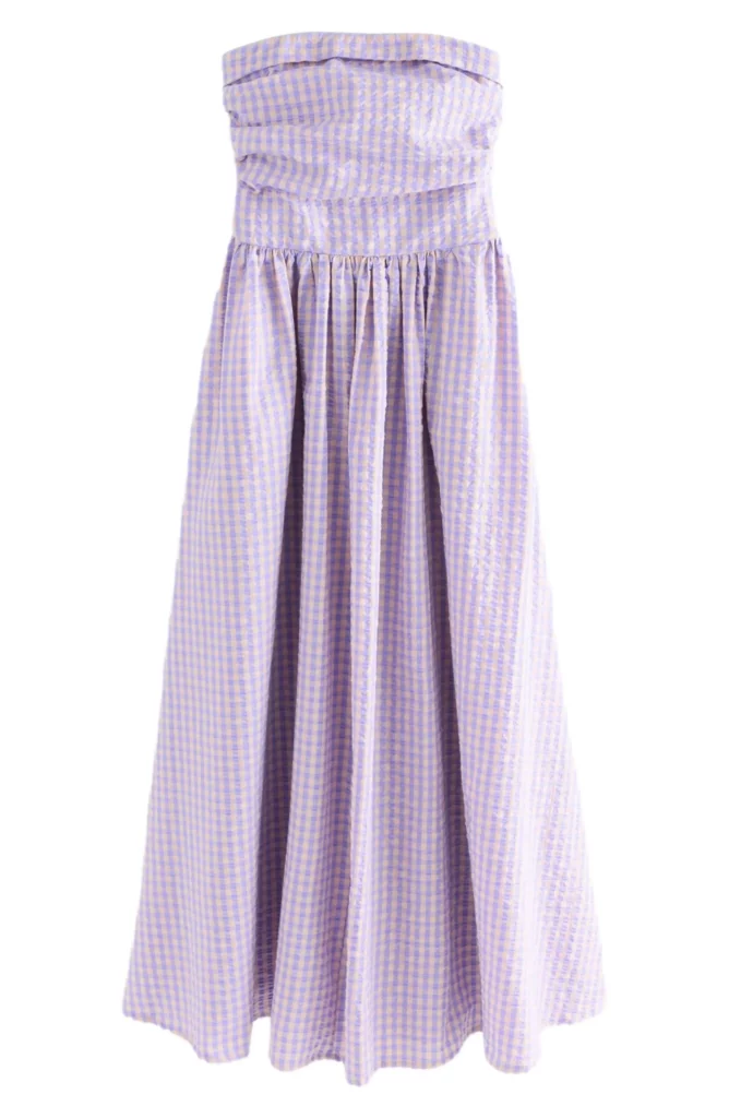 Strapless Gingham Seersucker Midi Dress Full Size Image 6