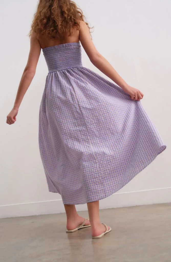 Strapless Gingham Seersucker Midi Dress Full Size Image 5