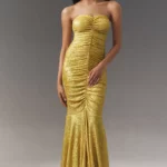Strapless Shirred Fishtail Maxi Dress Thumbnail 1
