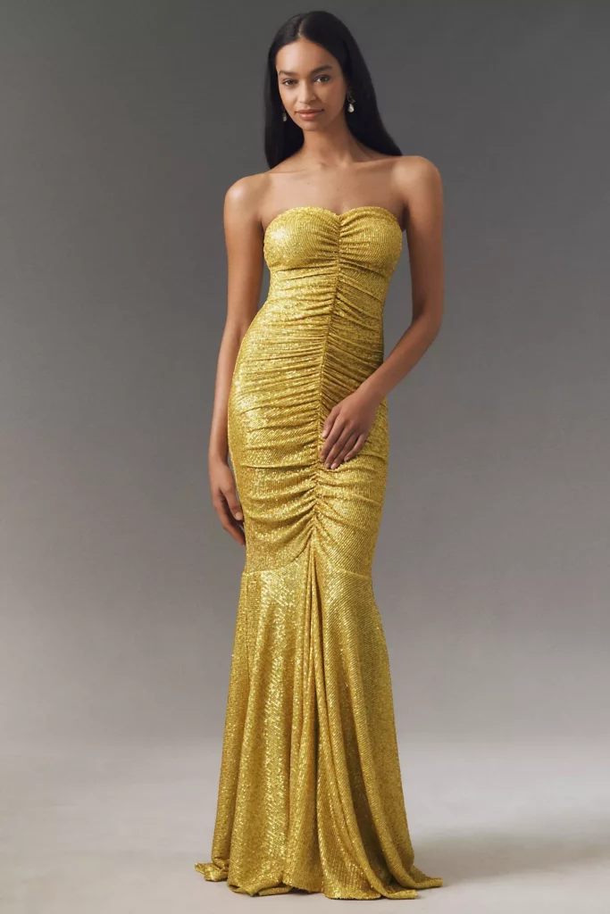 Strapless Shirred Fishtail Maxi Dress Full Size Image 1
