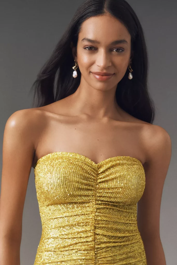 Strapless Shirred Fishtail Maxi Dress Full Size Image 2