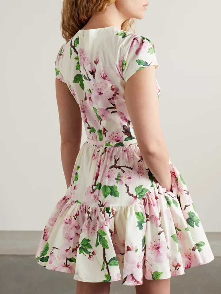 Belted Tiered Floral-print Cotton-blend Poplin Mini Dress Full Size Image 3