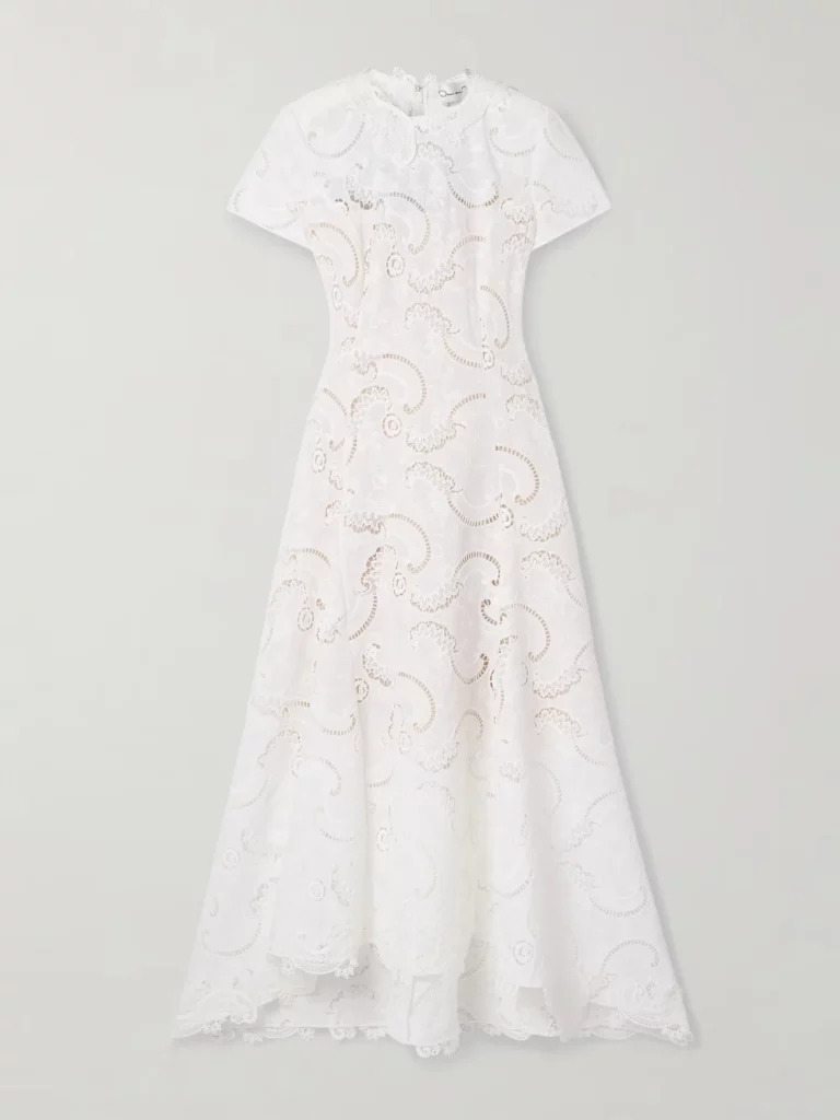 Scroll Asymmetric Guipure Lace Midi Dress Full Size Image 4