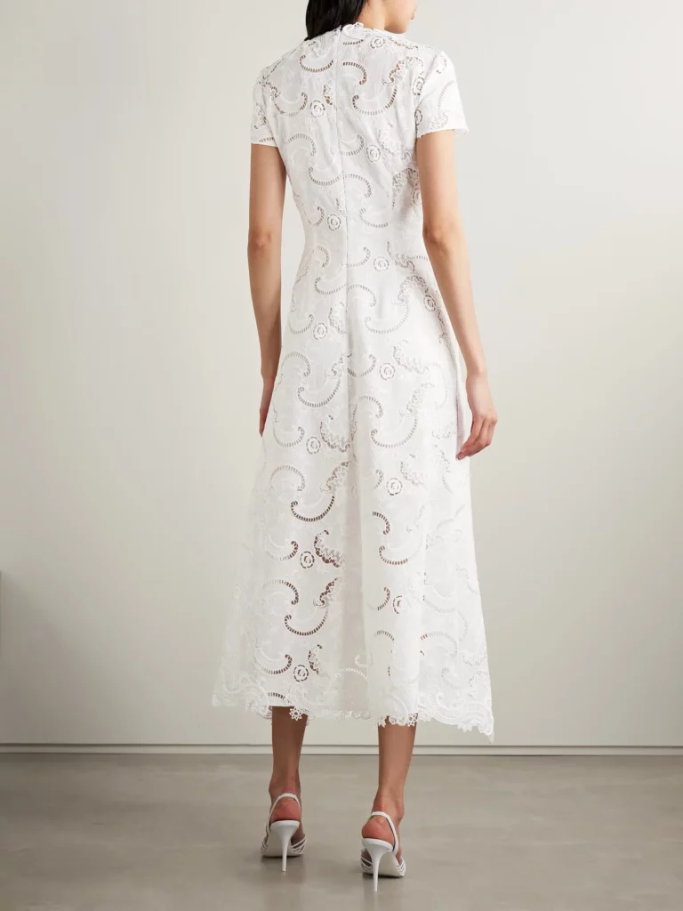 Scroll Asymmetric Guipure Lace Midi Dress Full Size Image 3