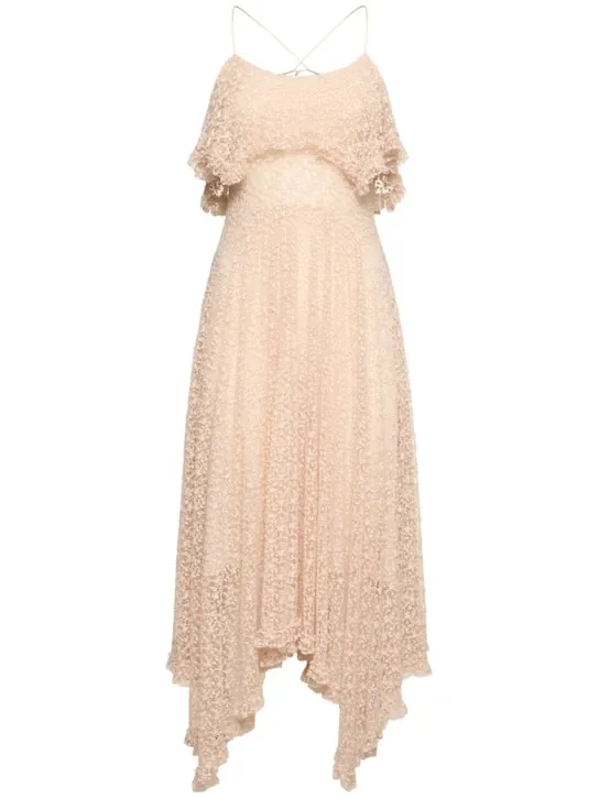 Draped Cotton Blend Lace Midi Dress Full Size Image 4