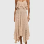 Draped Cotton Blend Lace Midi Dress Thumbnail 1