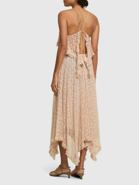 Draped Cotton Blend Lace Midi Dress Full Size Image 2