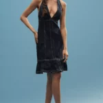 Halter Deep-v Seamed Open-back Mini Dress Thumbnail 1
