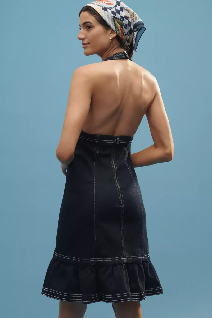 Halter Deep-v Seamed Open-back Mini Dress Full Size Image 2