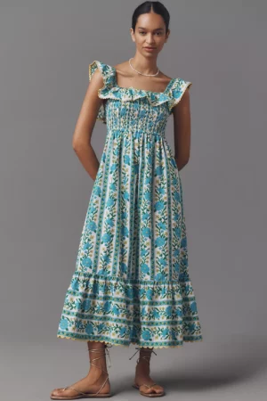 PINK CITY PRINTS Carrie Sleeveless Ruffled Midi Dress