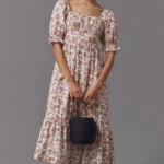 Simone Puff-sleeve Square-neck Midi Dress Thumbnail 1