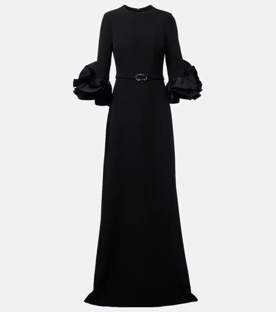 Belted Ruffled Crepe Gown Full Size Image 3