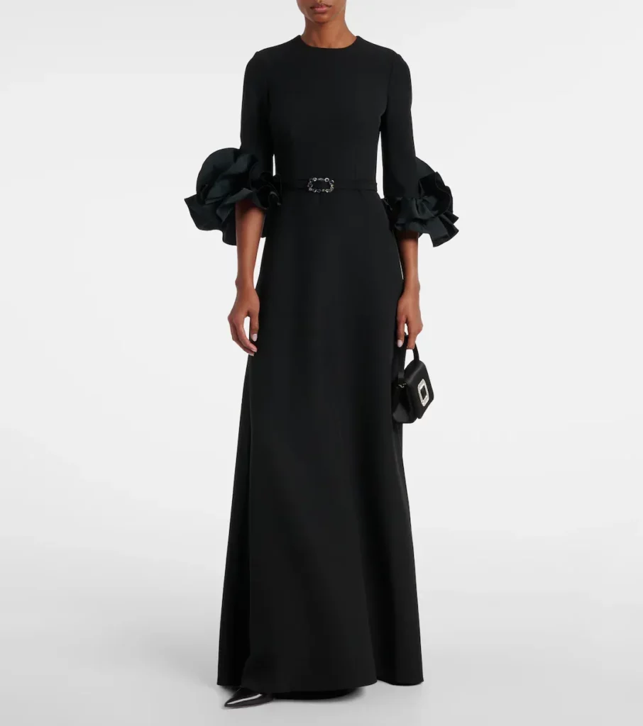 Belted Ruffled Crepe Gown Full Size Image 1