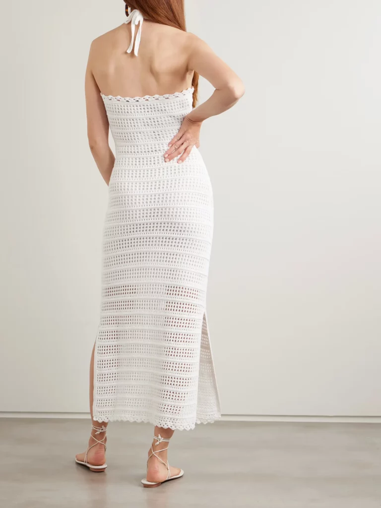 Cutout Crocheted Cotton-blend Halterneck Maxi Dress Full Size Image 3