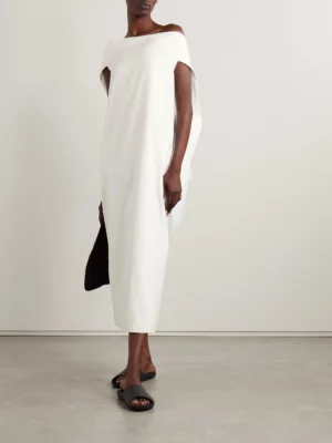 THE ROW Anitas Off-the-shoulder Cape-effect Cotton-poplin Midi Dress